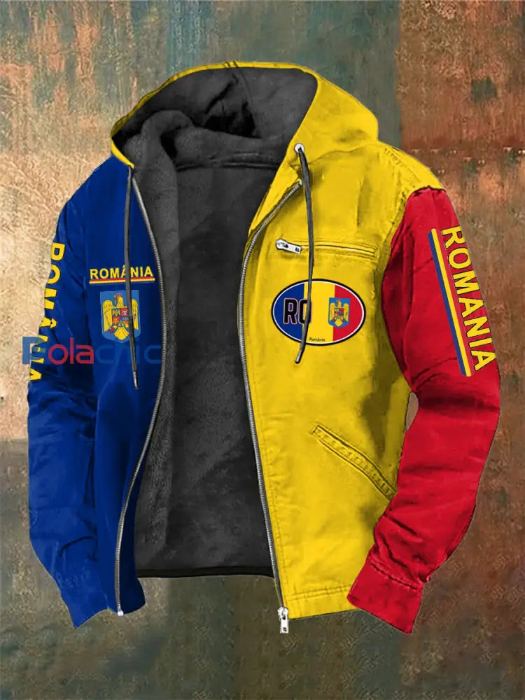 Veste à capuchon à manches longues imprimée drapeau roumain pour hommes Rouge / S