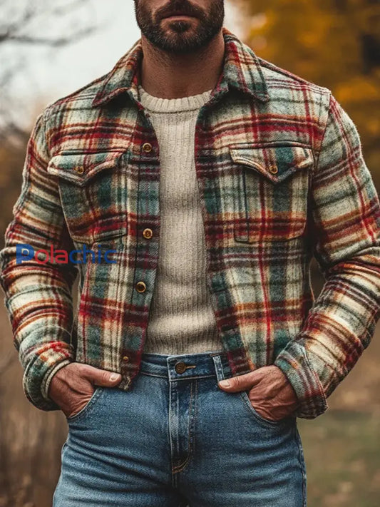 Veste à carreaux décontractée pour hommes comme image / S