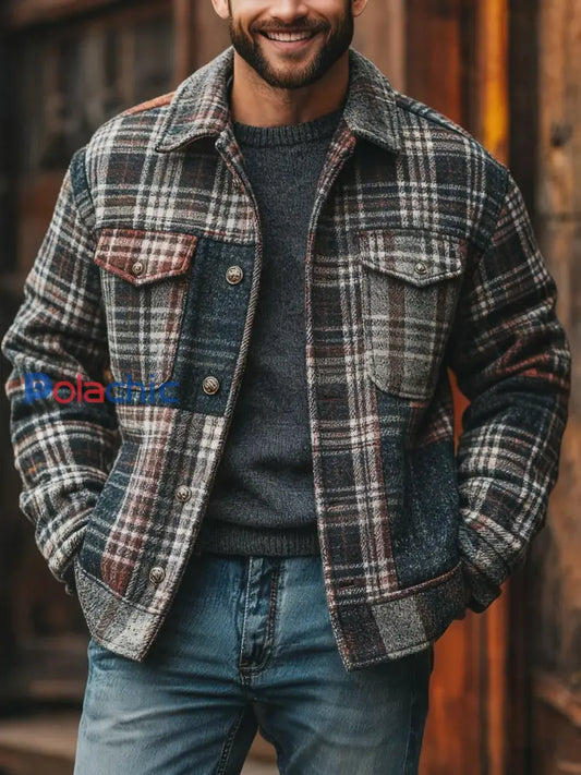 Veste à carreaux décontractée pour hommes comme image / S