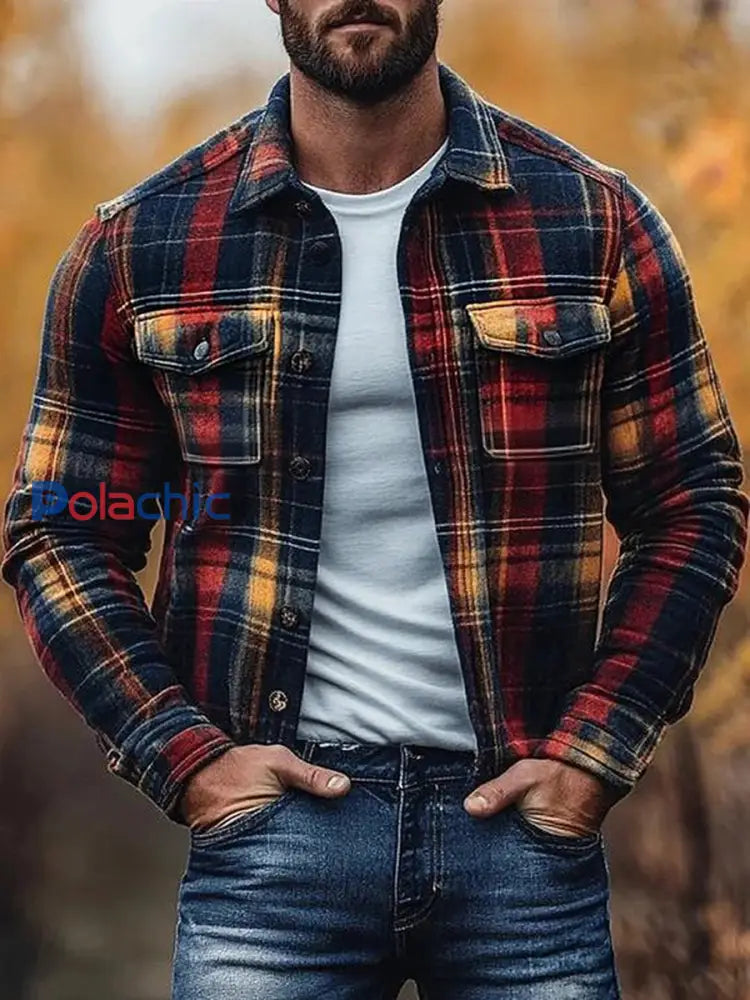Veste à carreaux décontractée pour hommes comme image / S