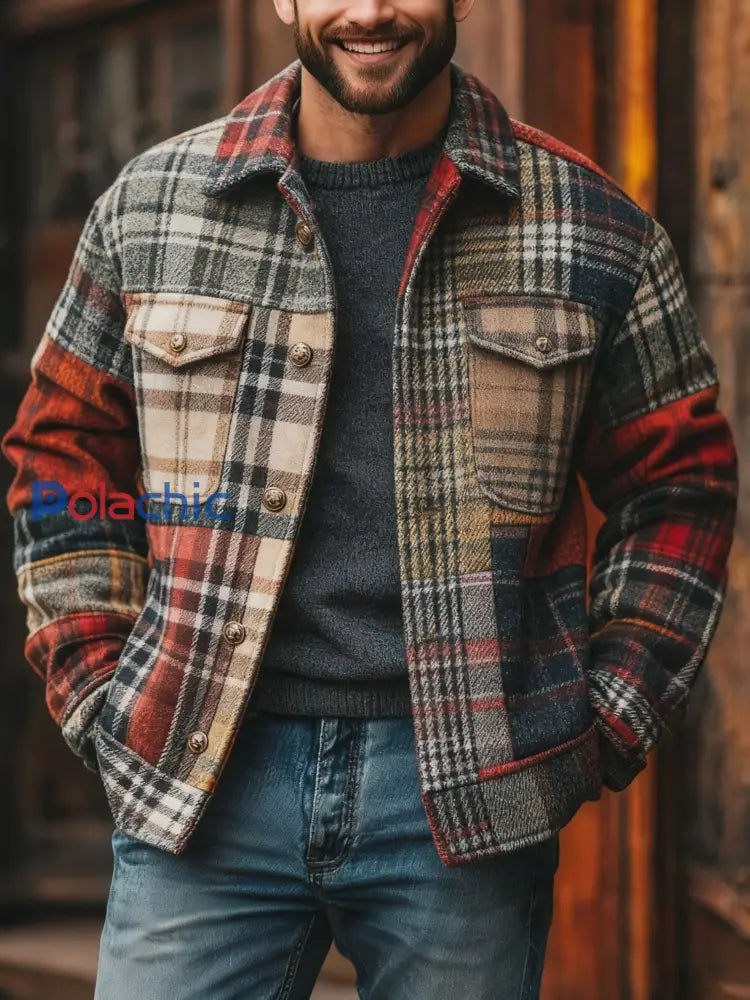 Veste à carreaux décontractée pour hommes comme image / S