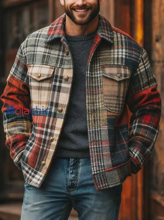 Veste à carreaux décontractée pour hommes comme image / S