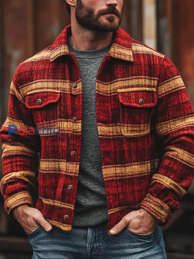 Veste à carreaux décontractée pour hommes comme image / S