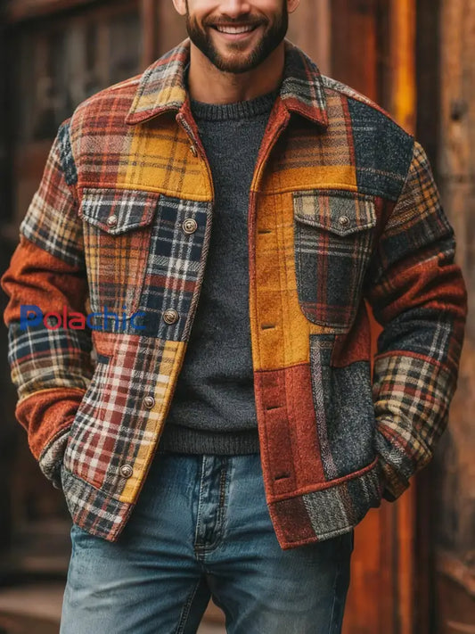 Veste à carreaux décontractée pour hommes comme image / S
