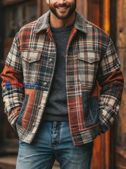 Veste à carreaux décontractée pour hommes comme image / S