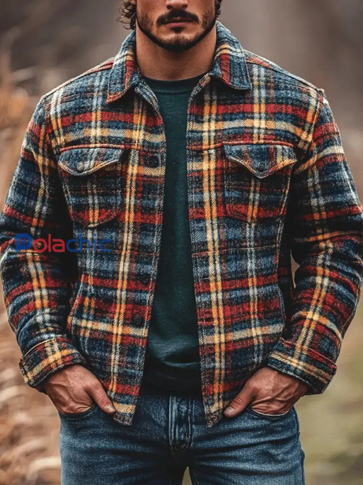 Veste à carreaux décontractée pour hommes comme image / S