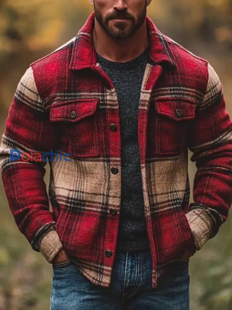 Veste à carreaux décontractée pour hommes comme image / S