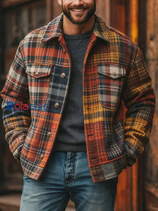Veste à carreaux décontractée pour hommes comme image / S