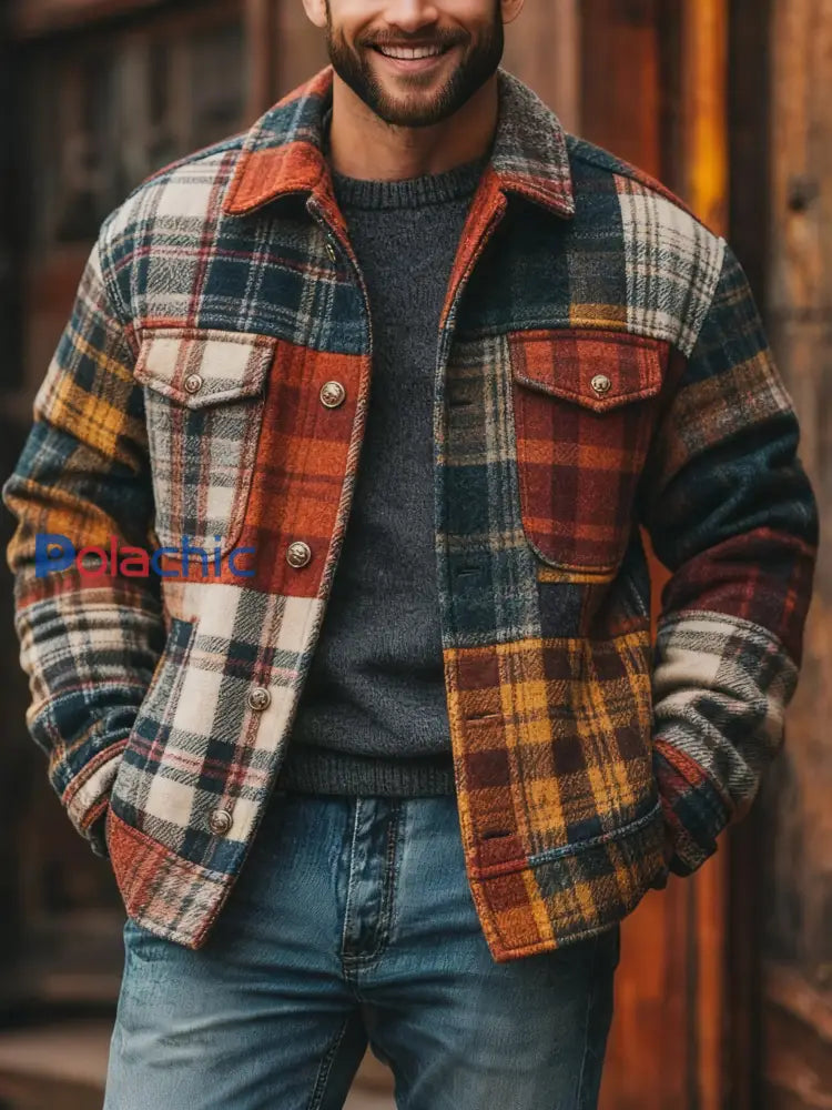 Veste à carreaux décontractée pour hommes comme image / S