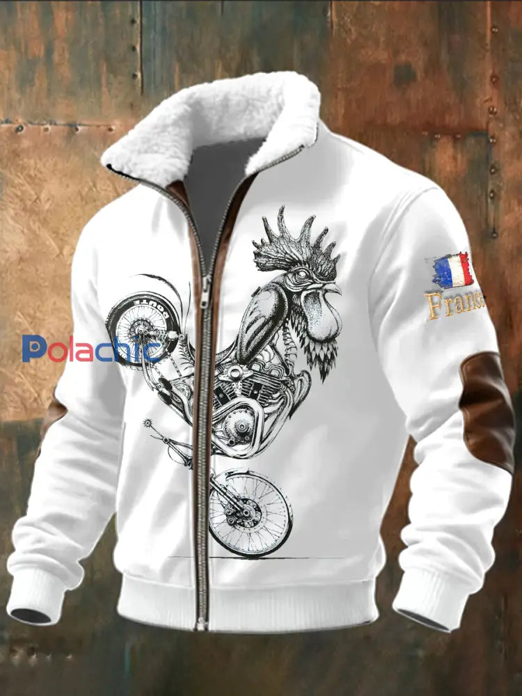 Veste à glissière blanche pour homme French Rooster Illustration Print Blanc / S