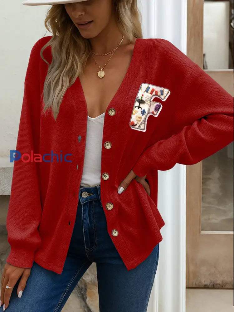 Veste Cardigan Femme Rouge Brodée Française Rouge / S