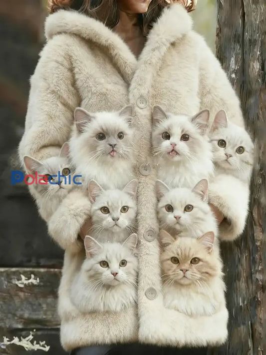Veste chaude en flanelle à imprimé chat animal pour femmes comme image / S