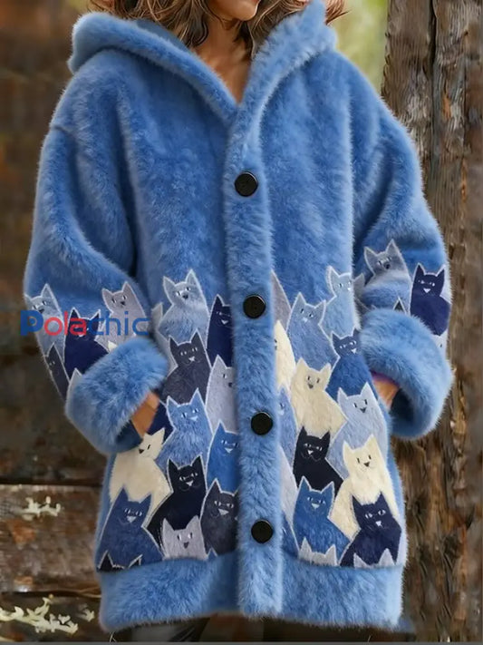 Veste chaude en flanelle à imprimé chat animal pour femmes comme image / S