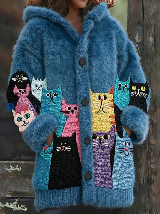 Veste chaude en flanelle à imprimé chat animal pour femmes comme image / S
