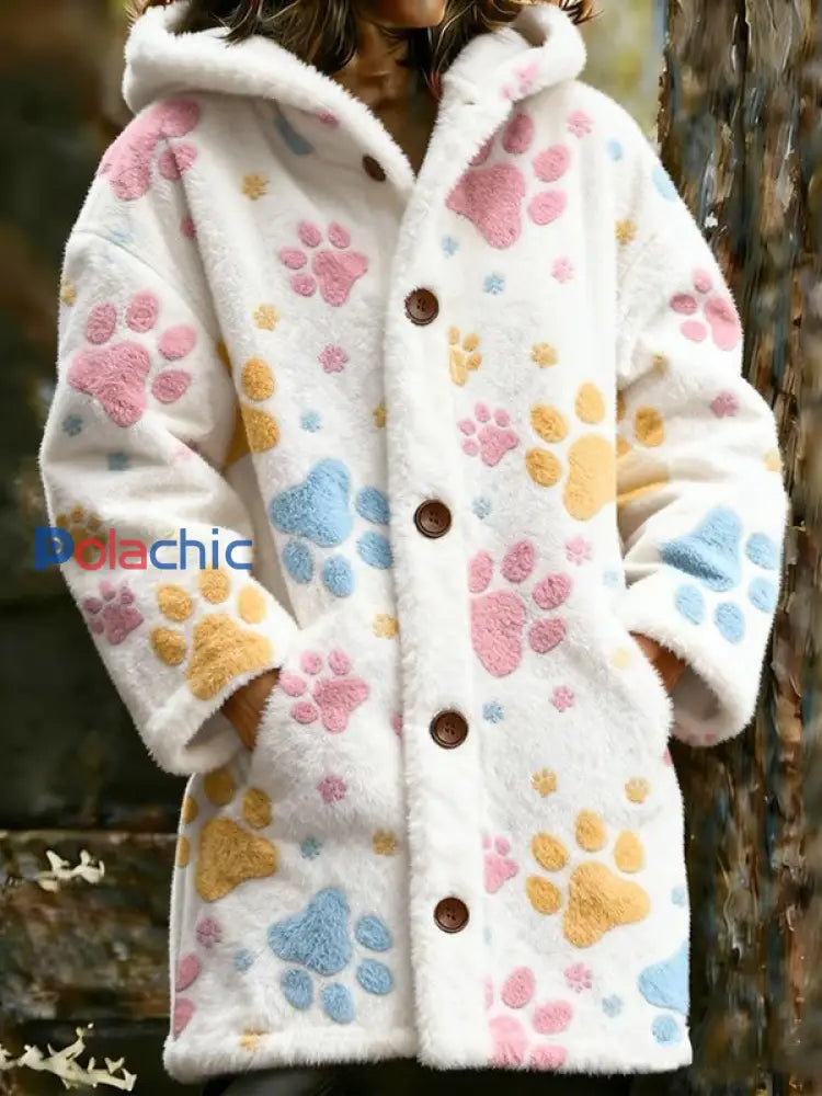 Veste chaude en flanelle imprimé animal pour femme Blanc / S