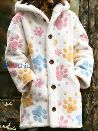 Veste chaude en flanelle imprimé animal pour femme Blanc / S