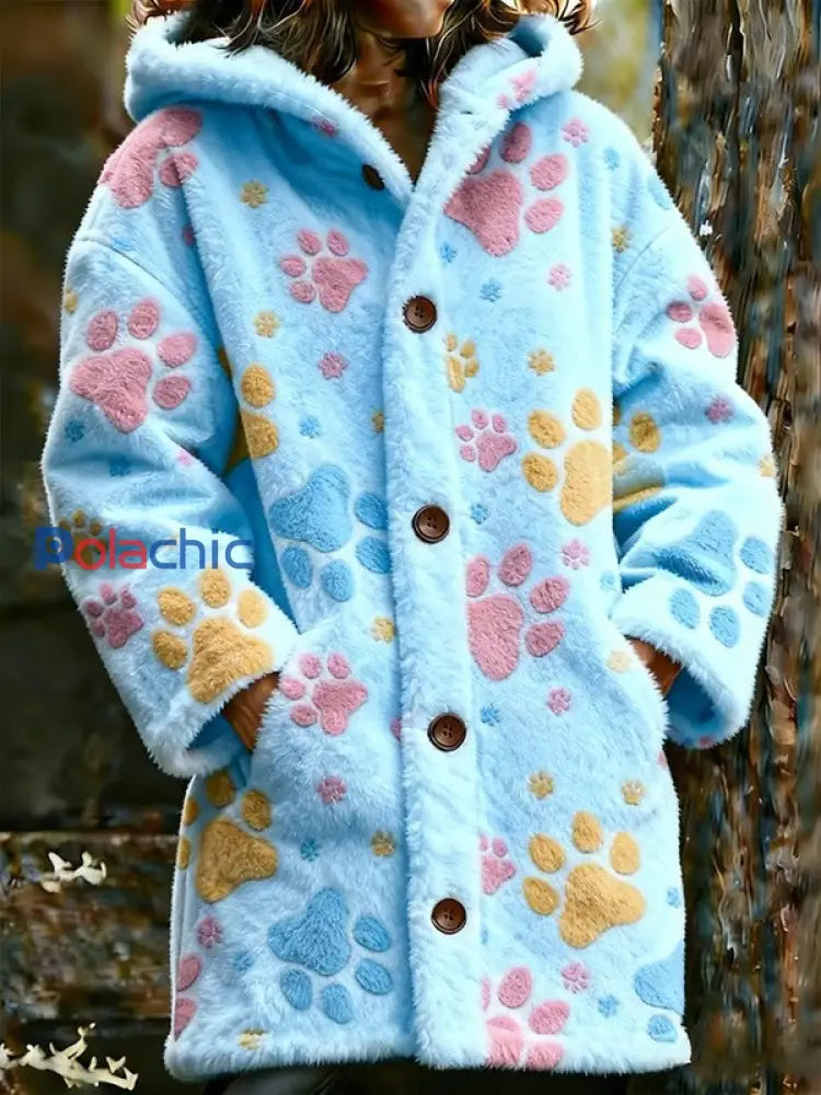 Veste chaude en flanelle imprimé animal pour femme Bleu clair / S
