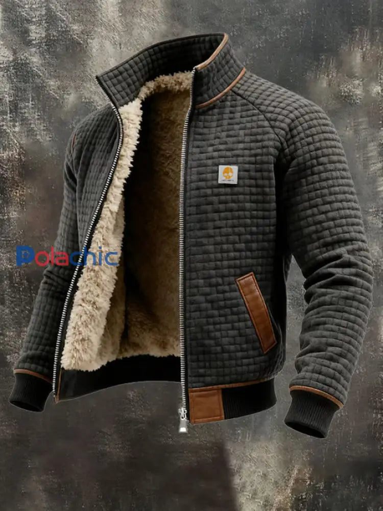 Veste de plein air rétro texturée chaude multi-poches pour hommes Gris foncé / S