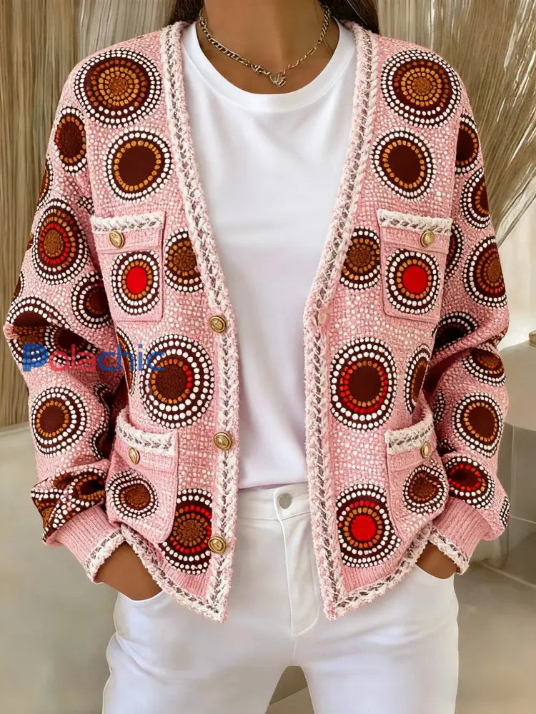 Veste de poche en tricot de style cardigan à thème rétro cancer du sein Rose / S