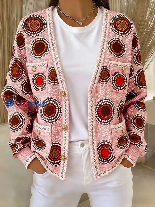 Veste de poche en tricot de style cardigan à thème rétro cancer du sein Rose / S