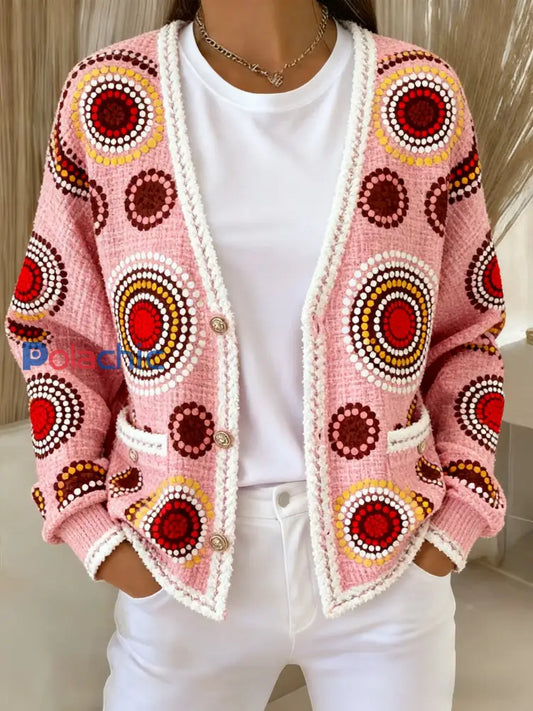Veste de poche en tricot de style cardigan à thème rétro cancer du sein Rose / S