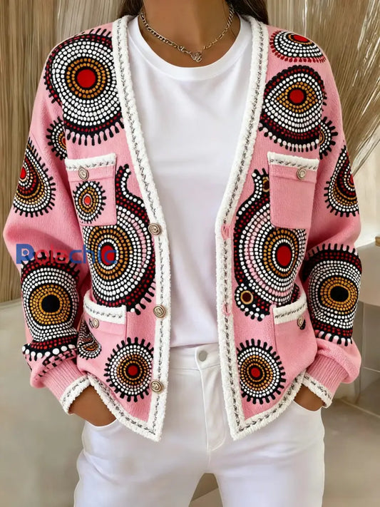 Veste de poche en tricot de style cardigan à thème rétro cancer du sein Rose / S
