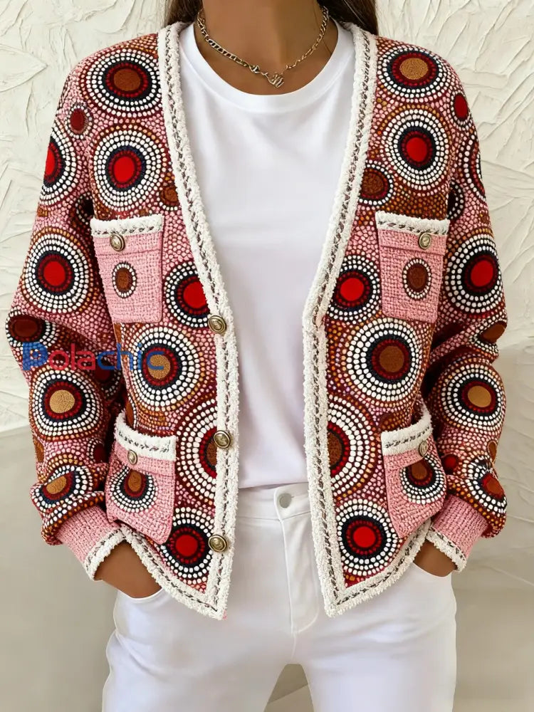 Veste de poche en tricot de style cardigan à thème rétro cancer du sein Rose / S