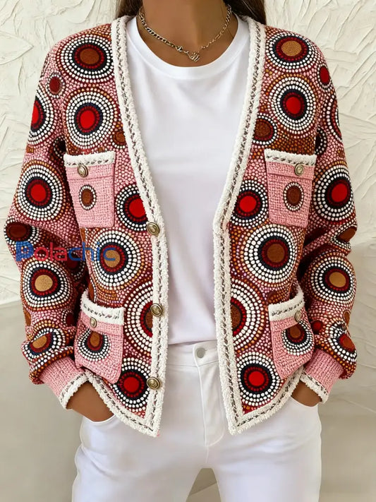 Veste de poche en tricot de style cardigan à thème rétro cancer du sein Rose / S
