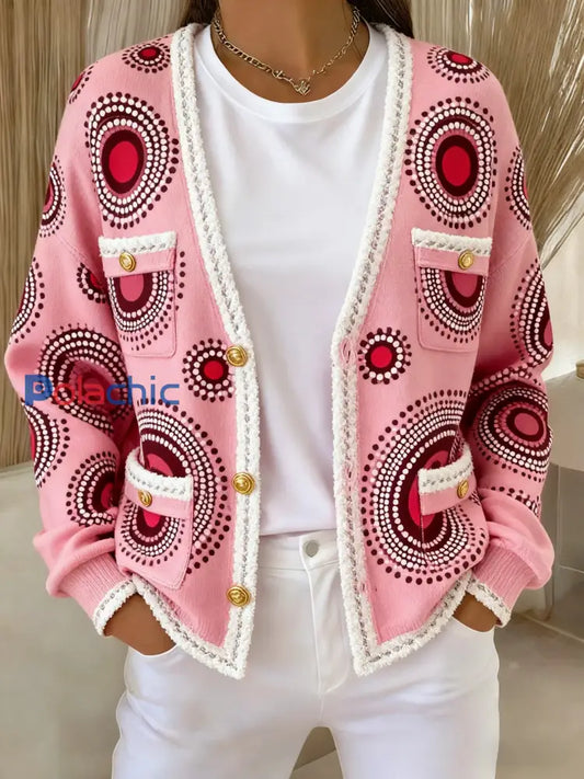 Veste de poche en tricot de style cardigan de cancer du sein vintage Rose / S