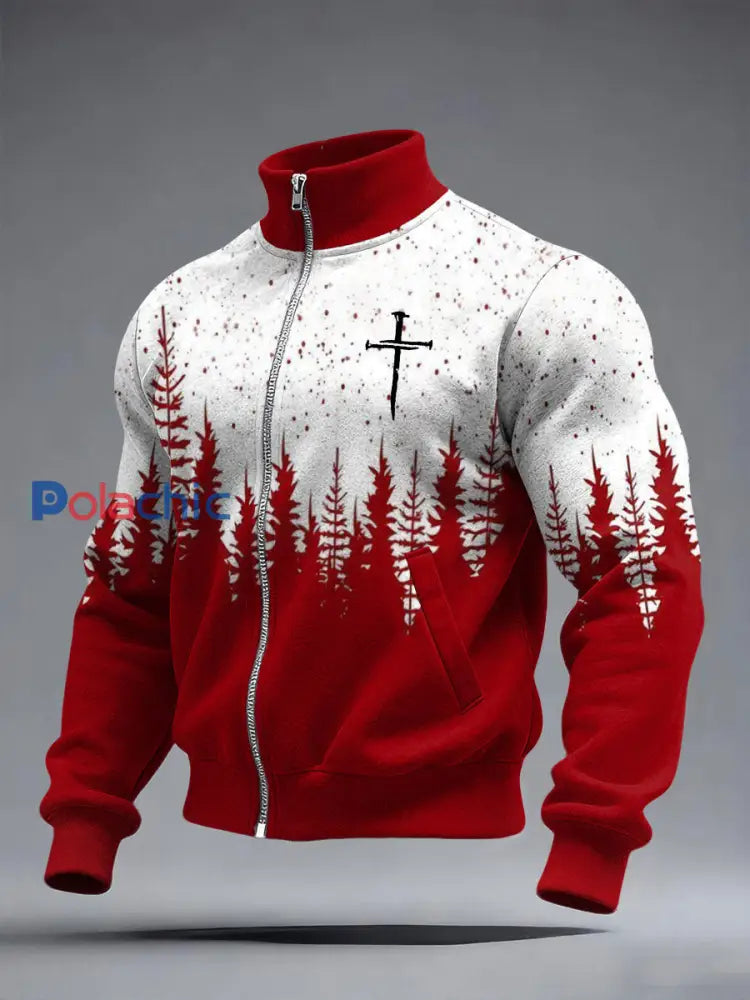 Veste décontractée à imprimé croisé de Noël pour hommes Rouge / S