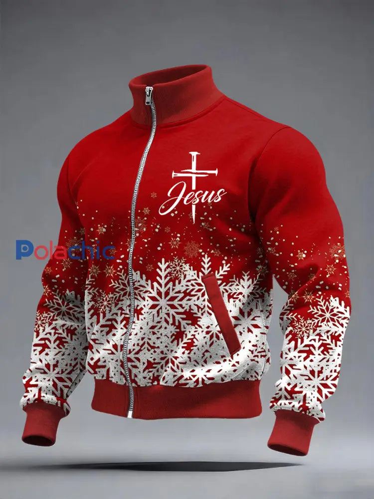 Veste décontractée à imprimé croisé de Noël pour hommes Rouge / S