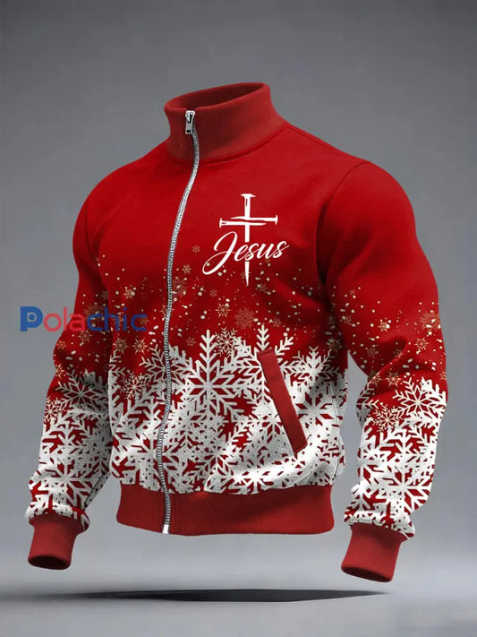 Veste décontractée à imprimé croisé de Noël pour hommes Rouge / S