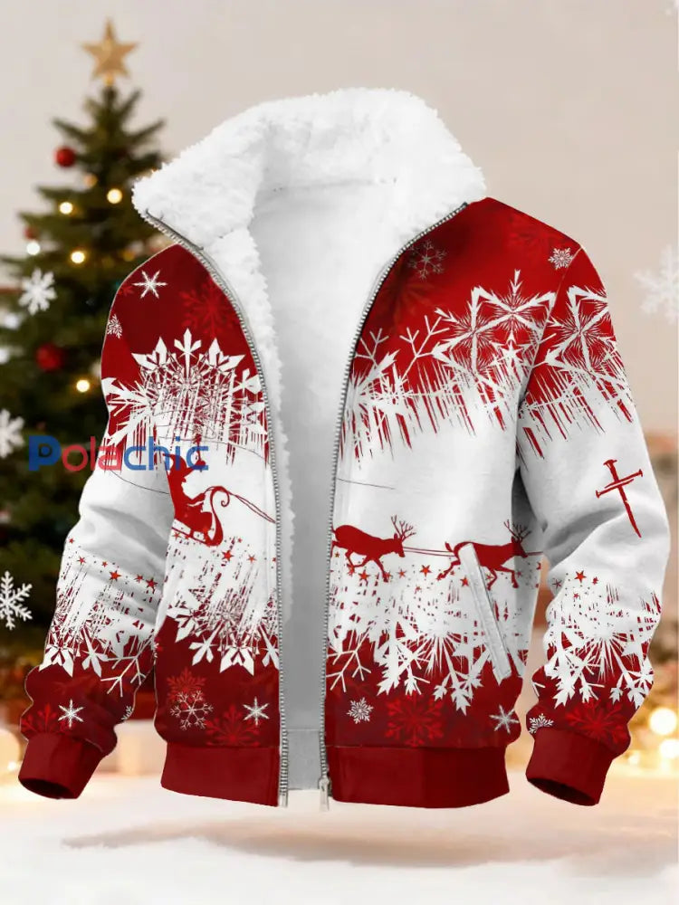 Veste décontractée à imprimé croisé de Noël pour hommes Rouge / S