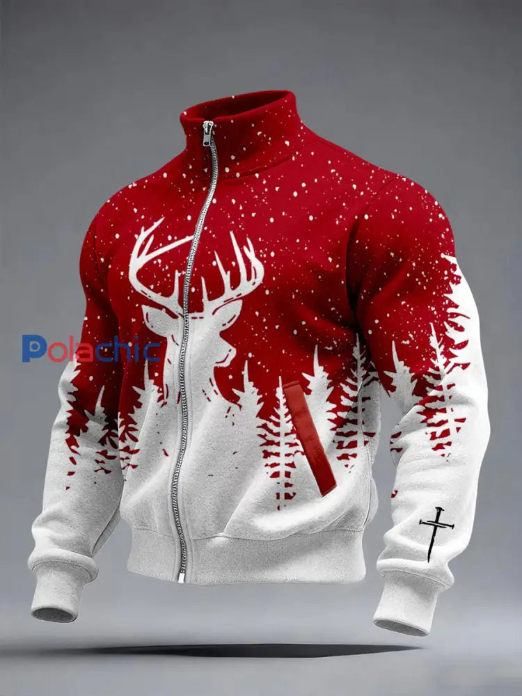 Veste décontractée à imprimé croisé de Noël pour hommes Rouge / S