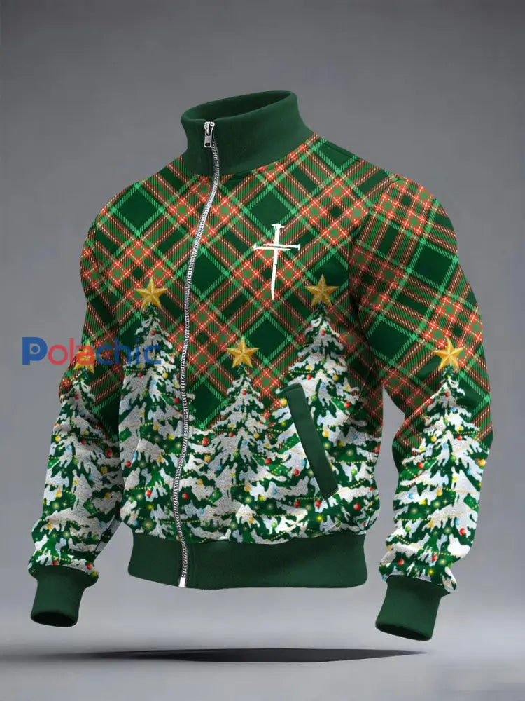 Veste décontractée à imprimé croisé de Noël pour hommes Vert / S