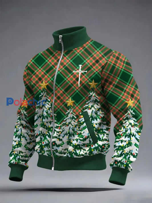Veste décontractée à imprimé croisé de Noël pour hommes Vert / S
