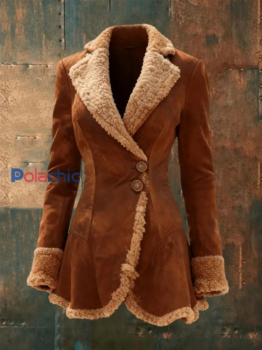 Veste décontractée en peluche rétro pour femmes Brun foncé / S