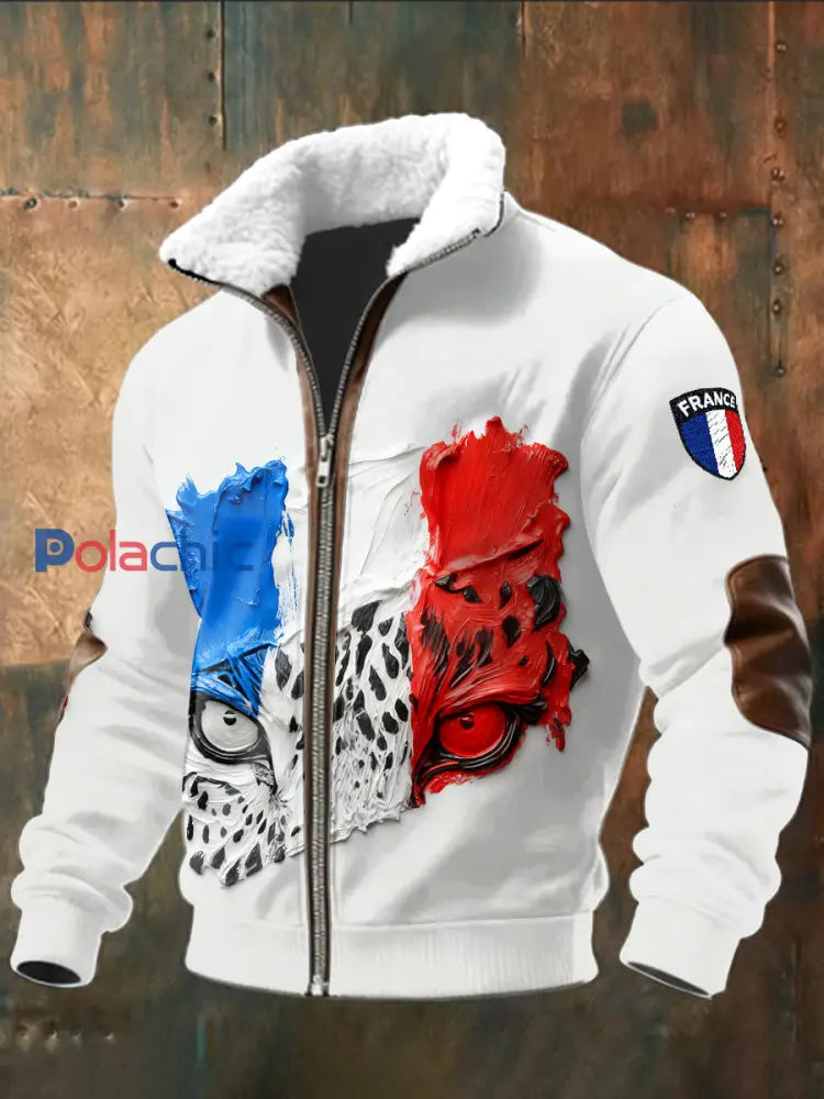 Veste Décontractée Homme Drapeau Français Blanc Tigre Blanc / S