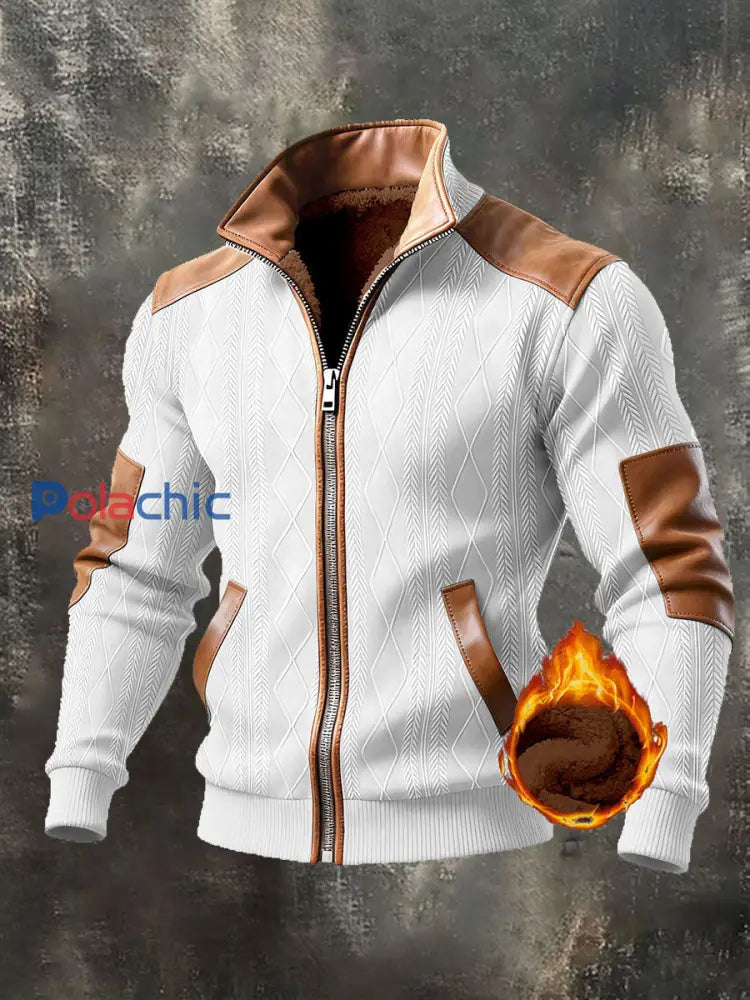 Veste d’extérieur chaude rétro texturée pour hommes blanc / S