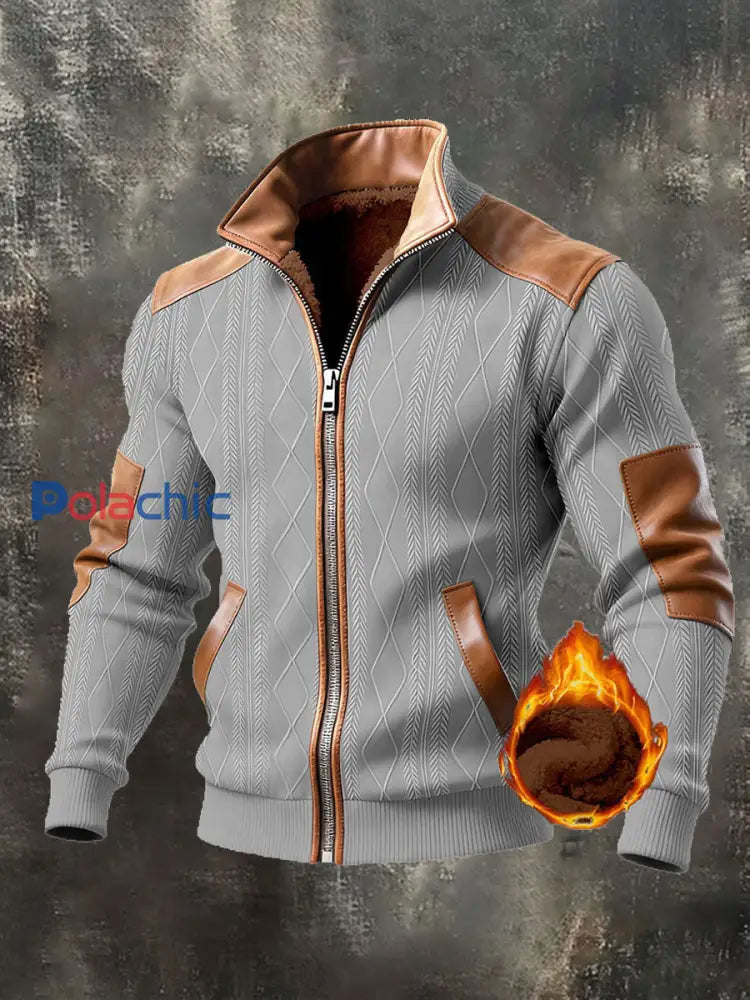 Veste d’extérieur chaude rétro texturée pour hommes gris / S