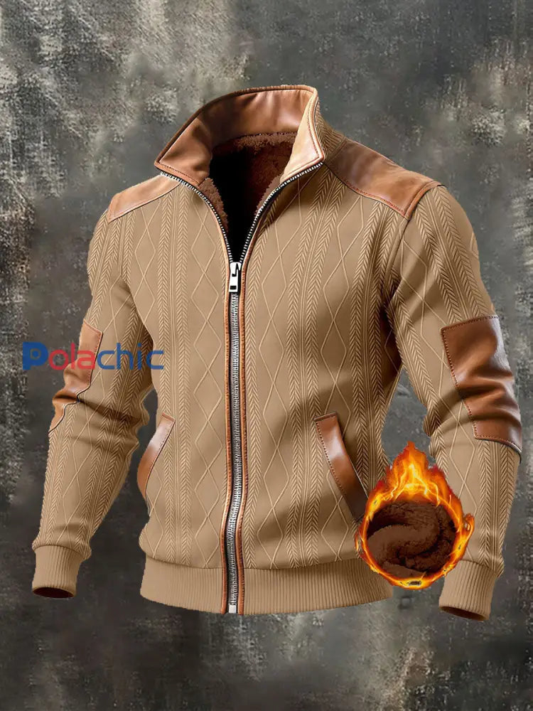 Veste d’extérieur chaude rétro texturée pour hommes kaki / S