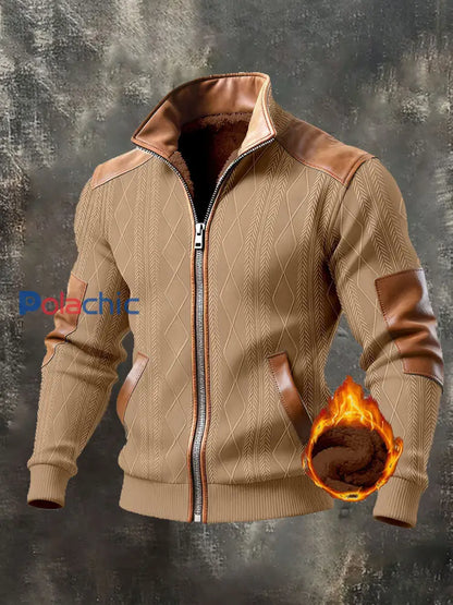 Veste d’extérieur chaude rétro texturée pour hommes kaki / S