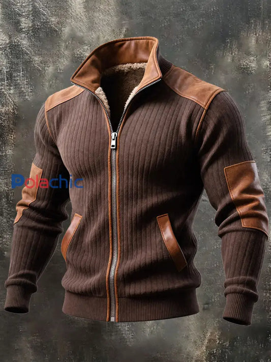 Veste d’extérieur chaude rétro texturée pour hommes Marron / S