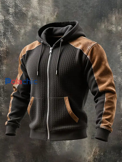 Veste d’extérieur chaude rétro texturée pour hommes Noir / S