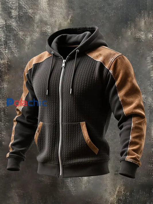 Veste d’extérieur chaude rétro texturée pour hommes Noir / S