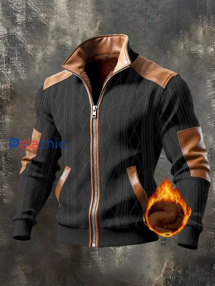 Veste d’extérieur chaude rétro texturée pour hommes noir / S