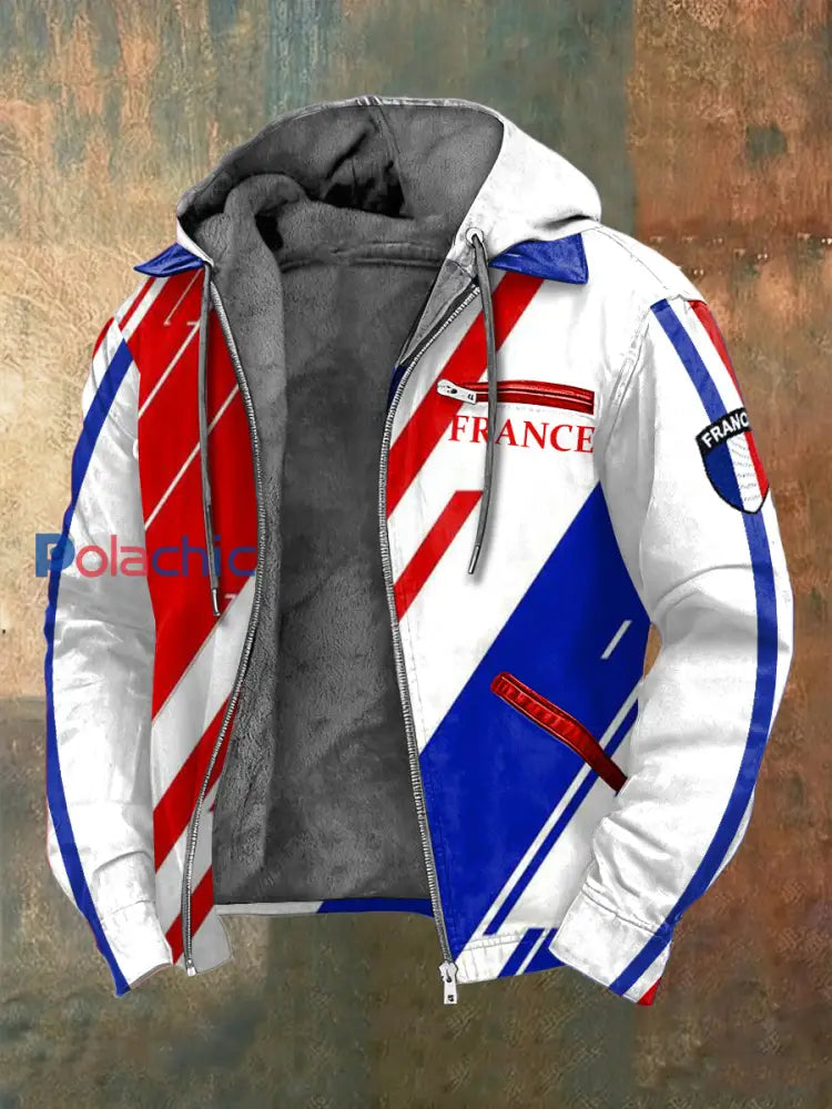 Veste doublée polaire de la mode des hommes avec la conception rouge de drapeau français Multicolore / S