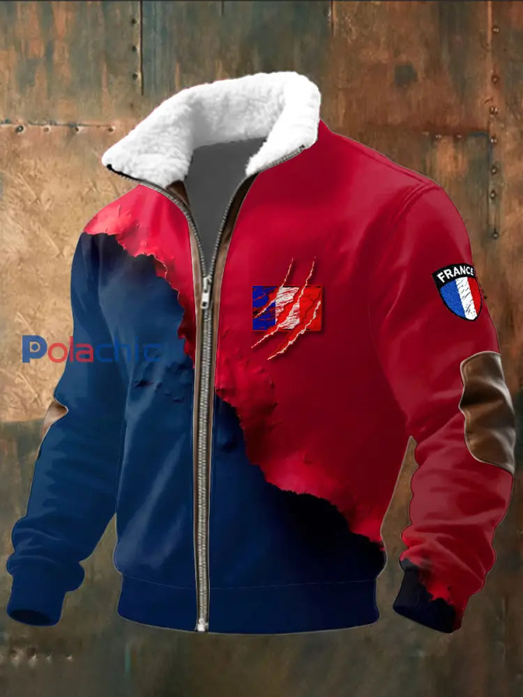 Veste en molleton patchwork drapeau français pour hommes Multicolore / S