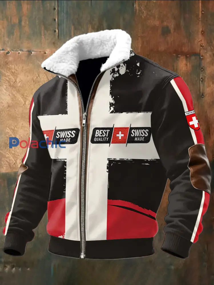 Veste en patchwork à imprimé logo suisse pour hommes Noir / S
