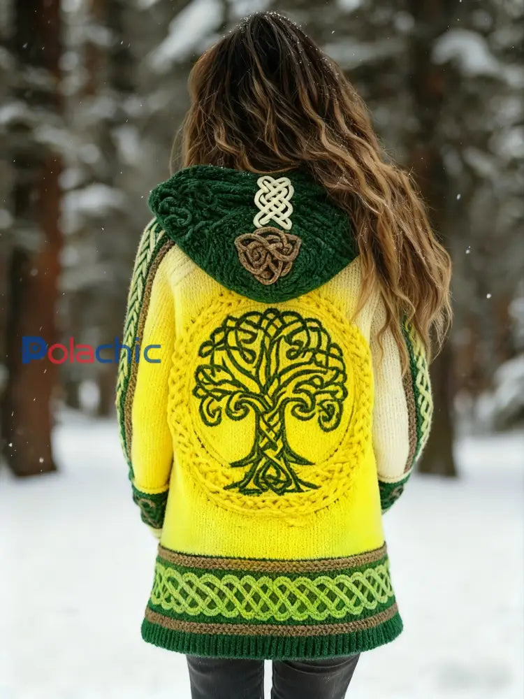 Veste en tricot à motif viking arbre de vie pour femme Jaune / S